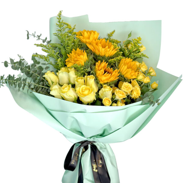 sunflower and yellow roses bouquet